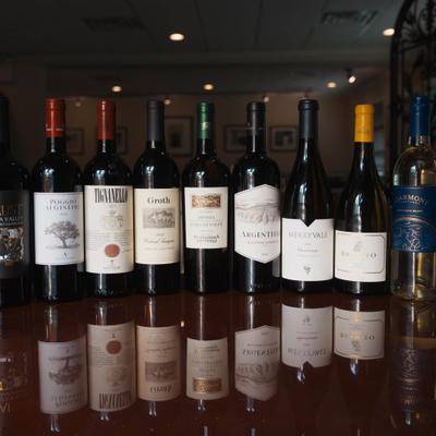 Various wine bottles.