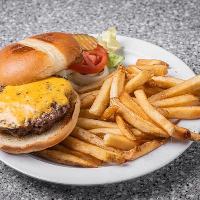 Cheeseburger with fries.