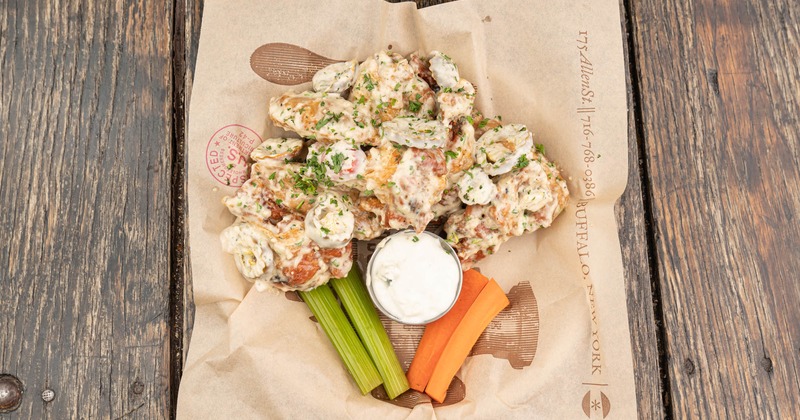 Wings served, top view