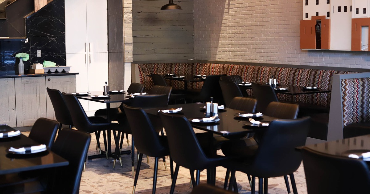 Seating area, tables ready for guests