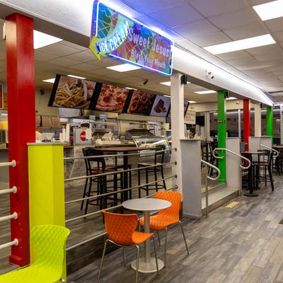 Interior, seating area.