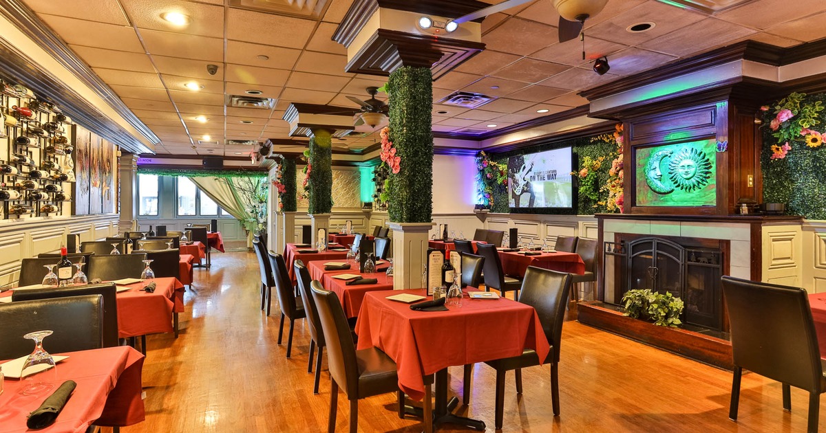 Interior, set tables and chairs ready for guests