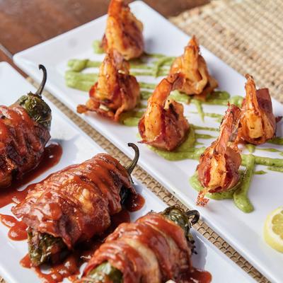 Texas Twinkies and Bacon Wrapped Jumbo Shrimp.