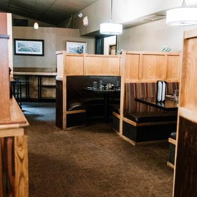Restaurant booth seating area.