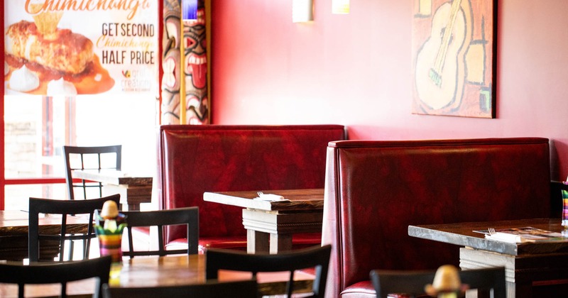 Dining area, seating booths on the left