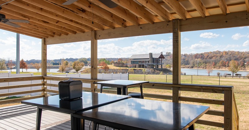 Covered patio, view of the lake