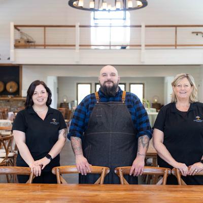 Employees by the table.