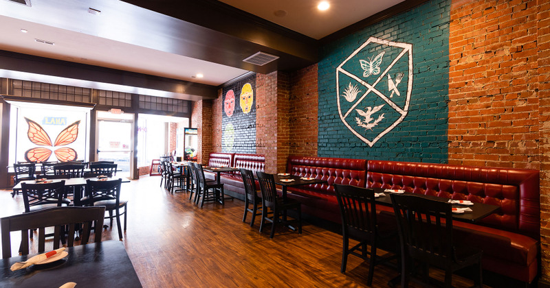 Interior, dining area and entrance door
