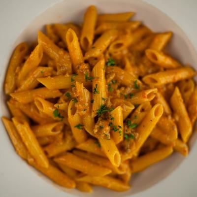 Penne alla lenzi pasta in rich tomato cream sauce.