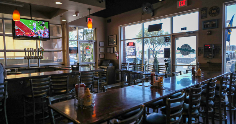 Restaurant interior, tables lined up