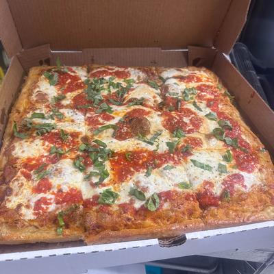 Margherita pizza box.