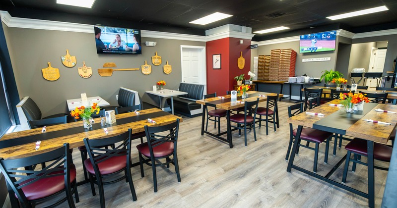 Interior, tables ready for guests