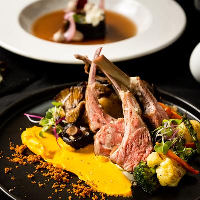 Lamb chops, with veggies.