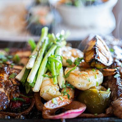 Close up shot of trio fajitas.