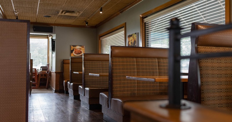 Interior, seating booths lined up