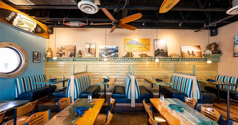 Interior, dining tables and booths