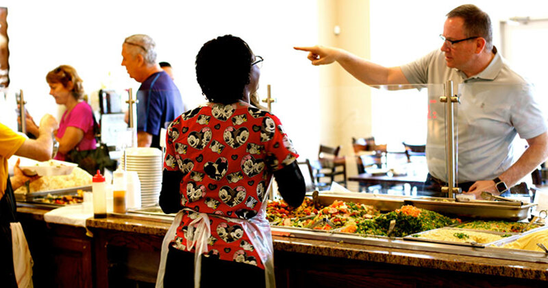 Customer in buffet line