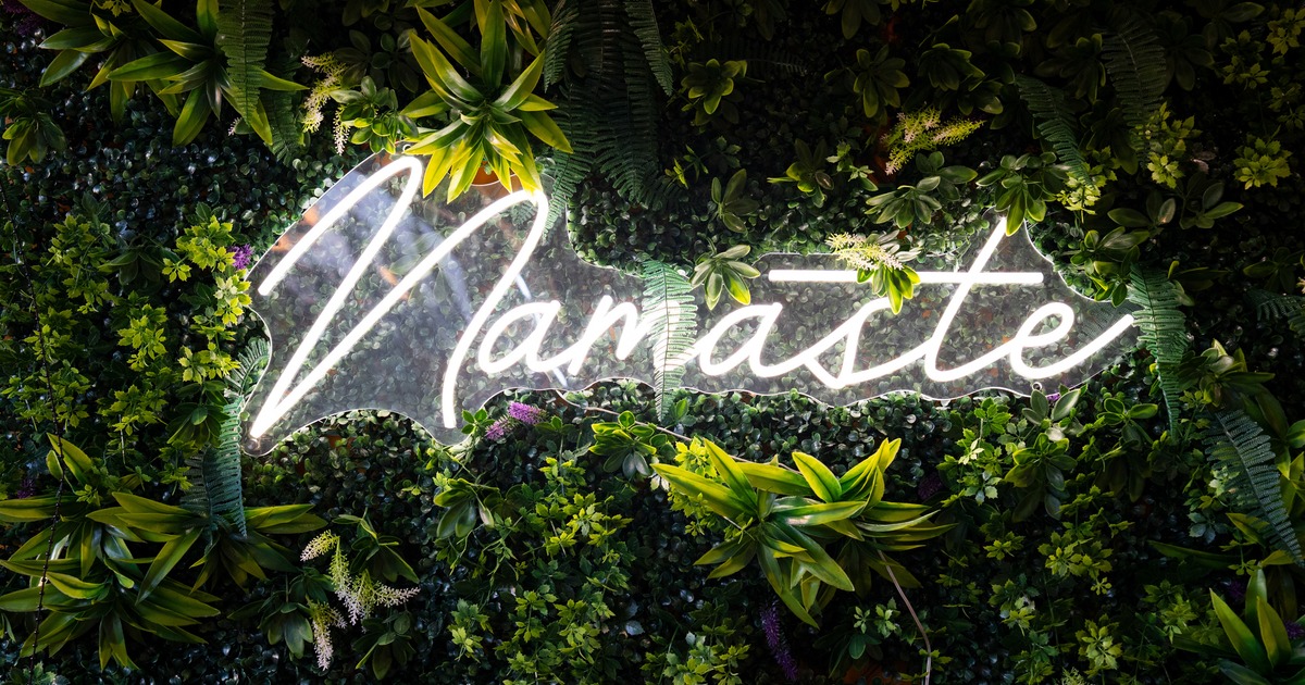 Green plants wall,  neon sign