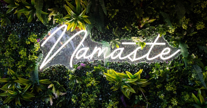 Green plants wall,  neon sign