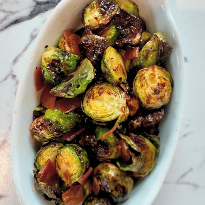 Maple-Glazed Roasted Brussels Sprouts with Crispy Bacon photo