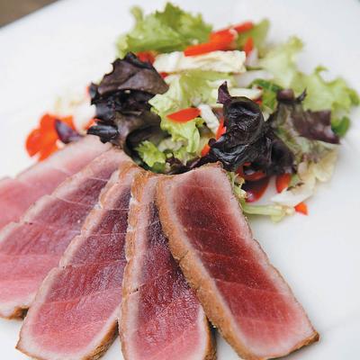 Seared tuna, served with salad.