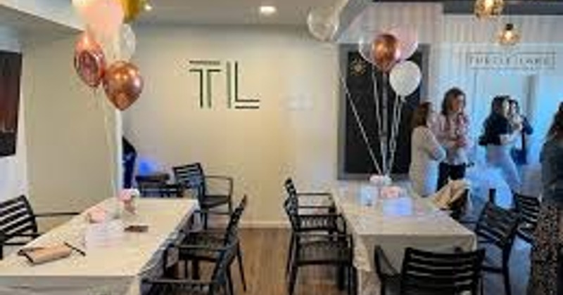 Designated party area decorated for a celebration