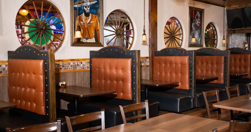 Interior with tufted leather booths