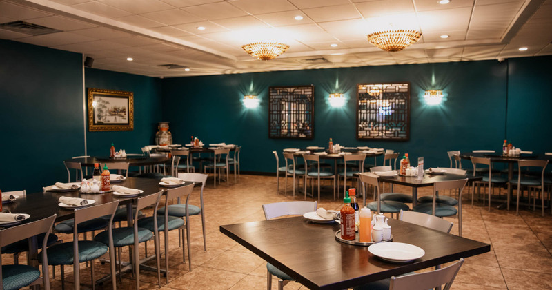 Interior, tables ready for guests