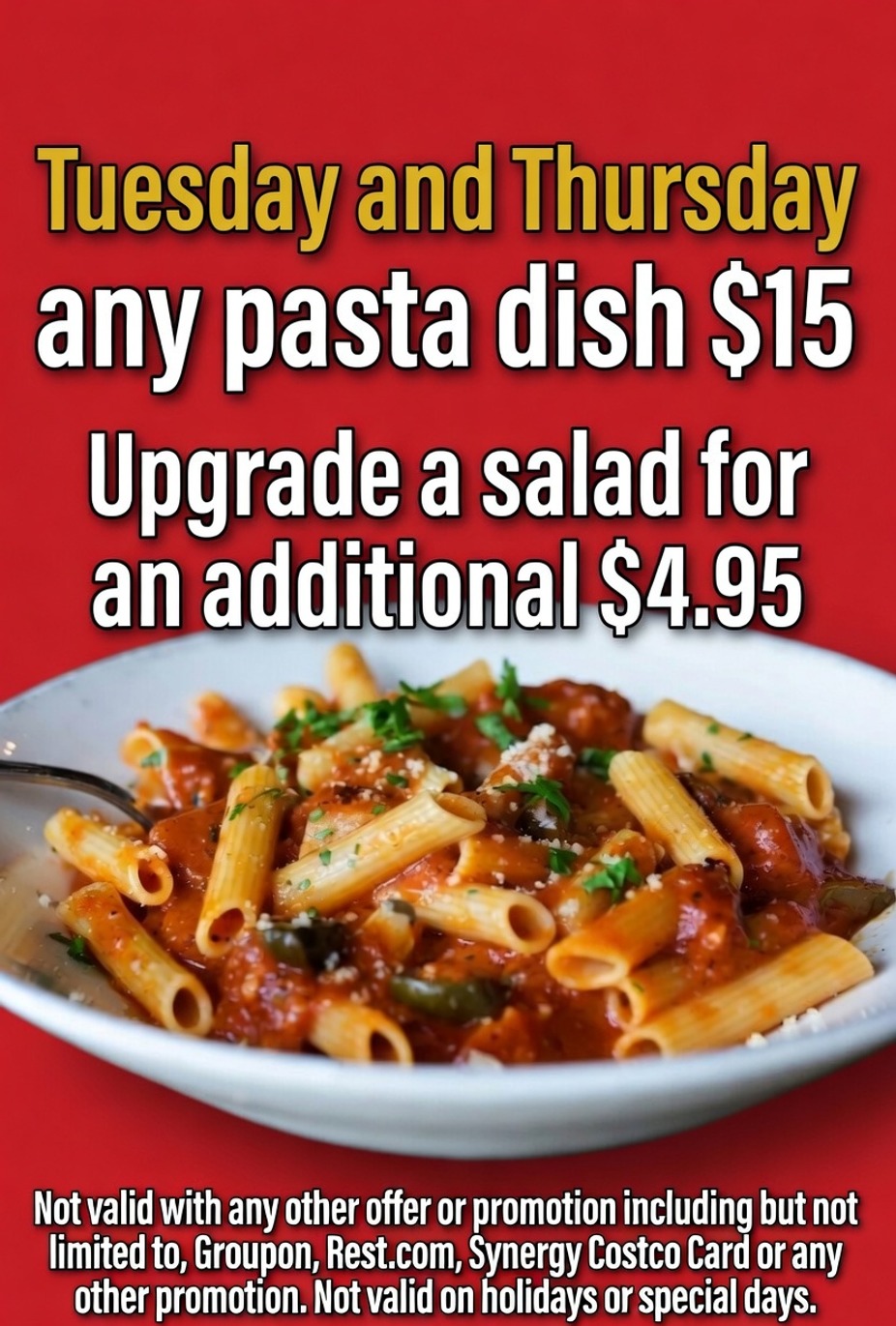 Tuesday  $15 Pasta all day at  Carlsbad Only event photo