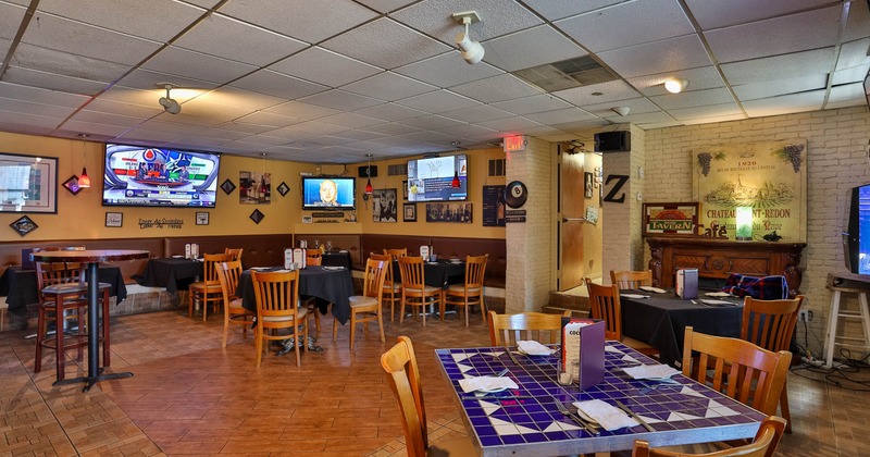 Seating area, tables ready for guests