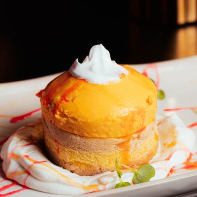 Mango Guava Cheesecake, close-up.