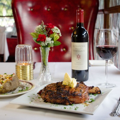 Cowboy steak, with butter and red wine.