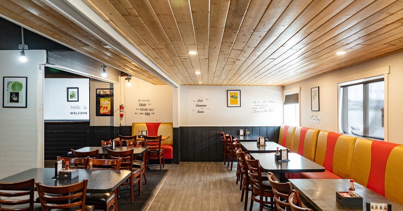 Interior, dining area, tables and seats