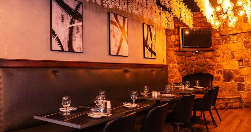 Interior, leather banquette seating