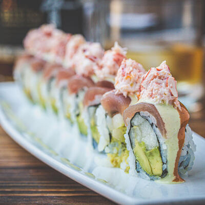 Sushi lined up on the plate