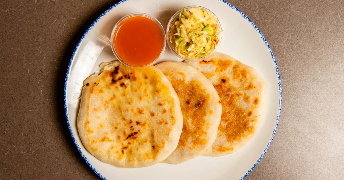 Corn tortillas served with two dips, top view