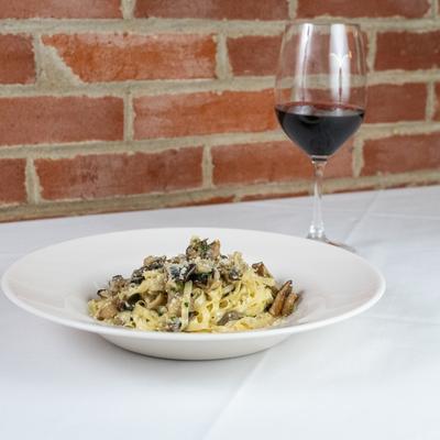 Pasta with mushrooms, shallots, brown butter, and parmesan.