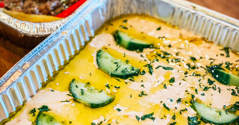 Catering container with salad