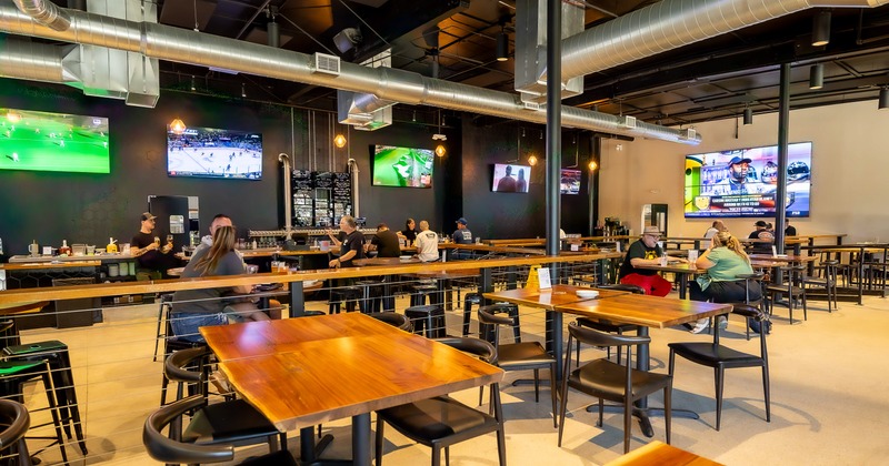 Spacious interior seating area with guests