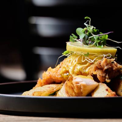Salmon piccata in the plate