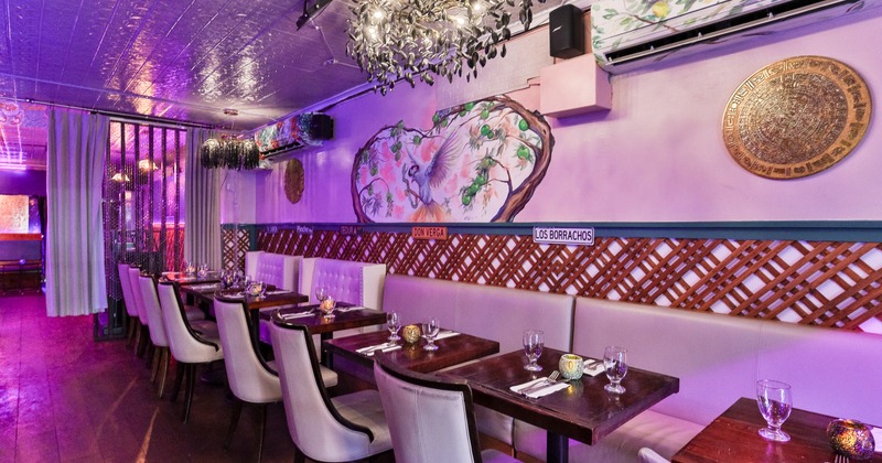 Interior, diner area, table, booth, armchairs, side view