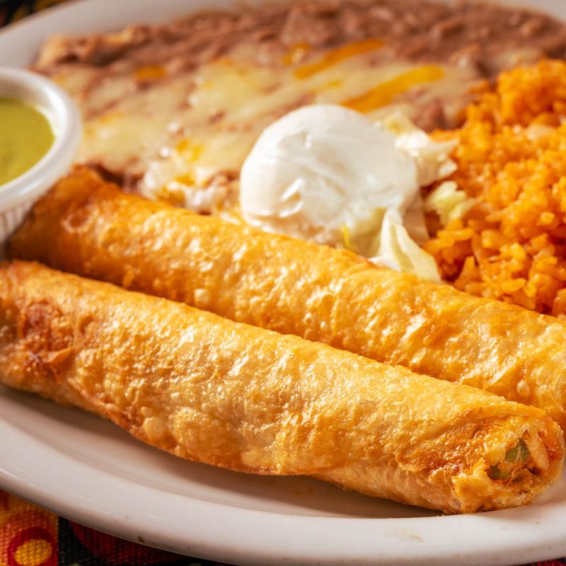 menu item 22 of 26, #42 - Chicken Flautas or Beef Chimichangas