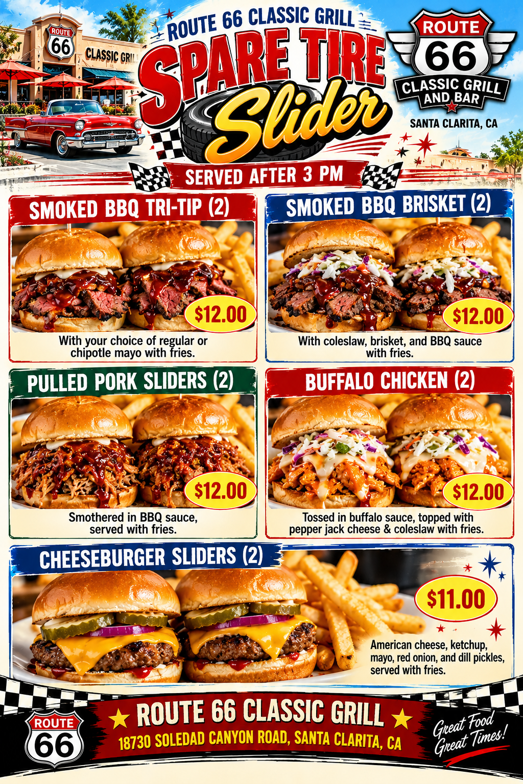 Try our delicious sliders - burger, pork, beef