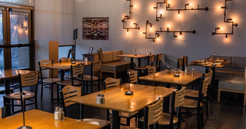 Interior, tables and chairs all lined up