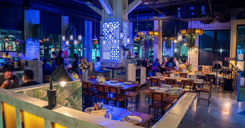 Interior, dining area with set tables