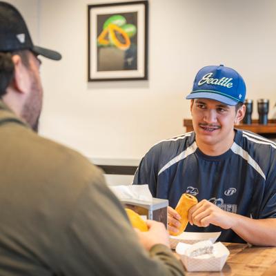 Customers having a meal.