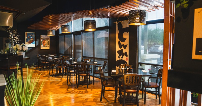 Interior, seating area with tables and chairs