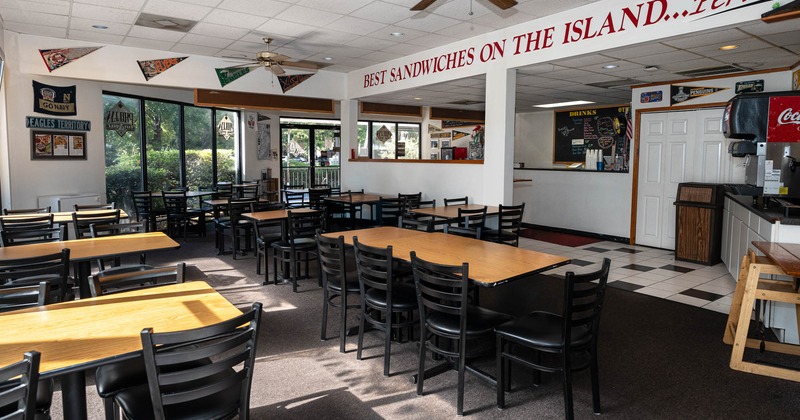 Interior, wide view, dining area