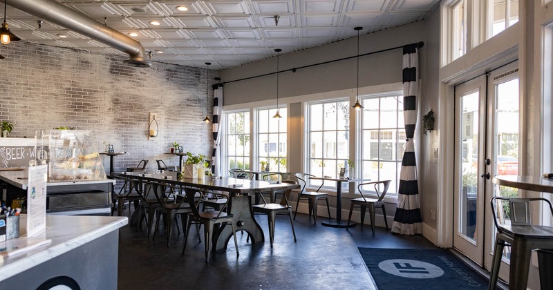 Interior, tables ready for guests