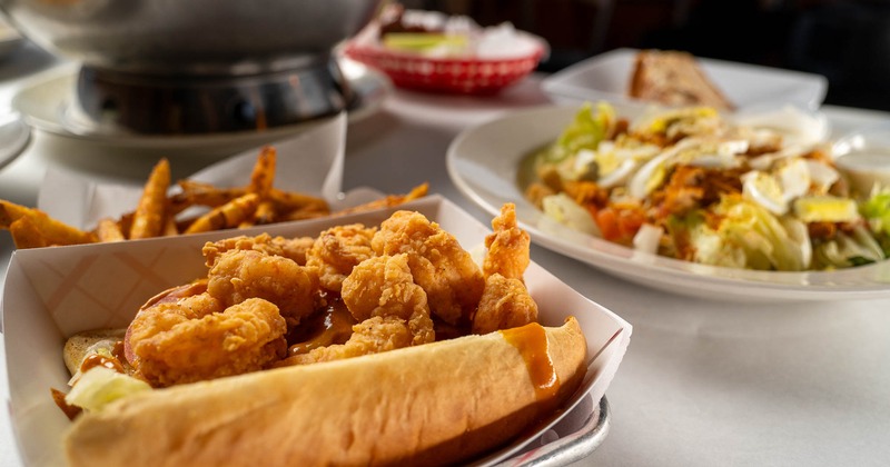 Various served meals, closeup